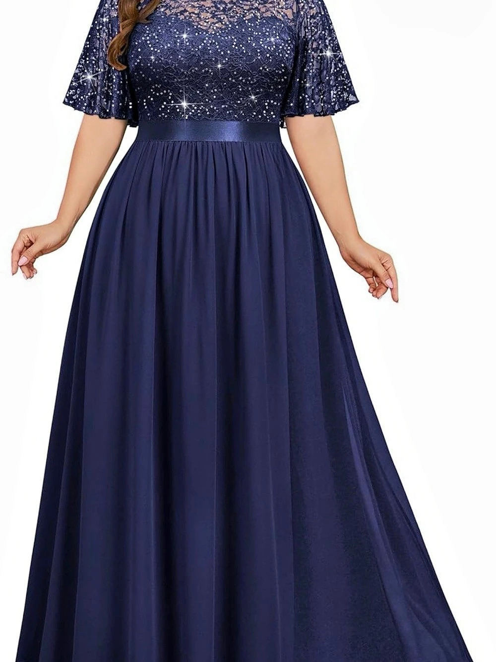 Miusol Women's Plus Size Sequin Lace Floral Maxi Dress Blue 4XL NWT